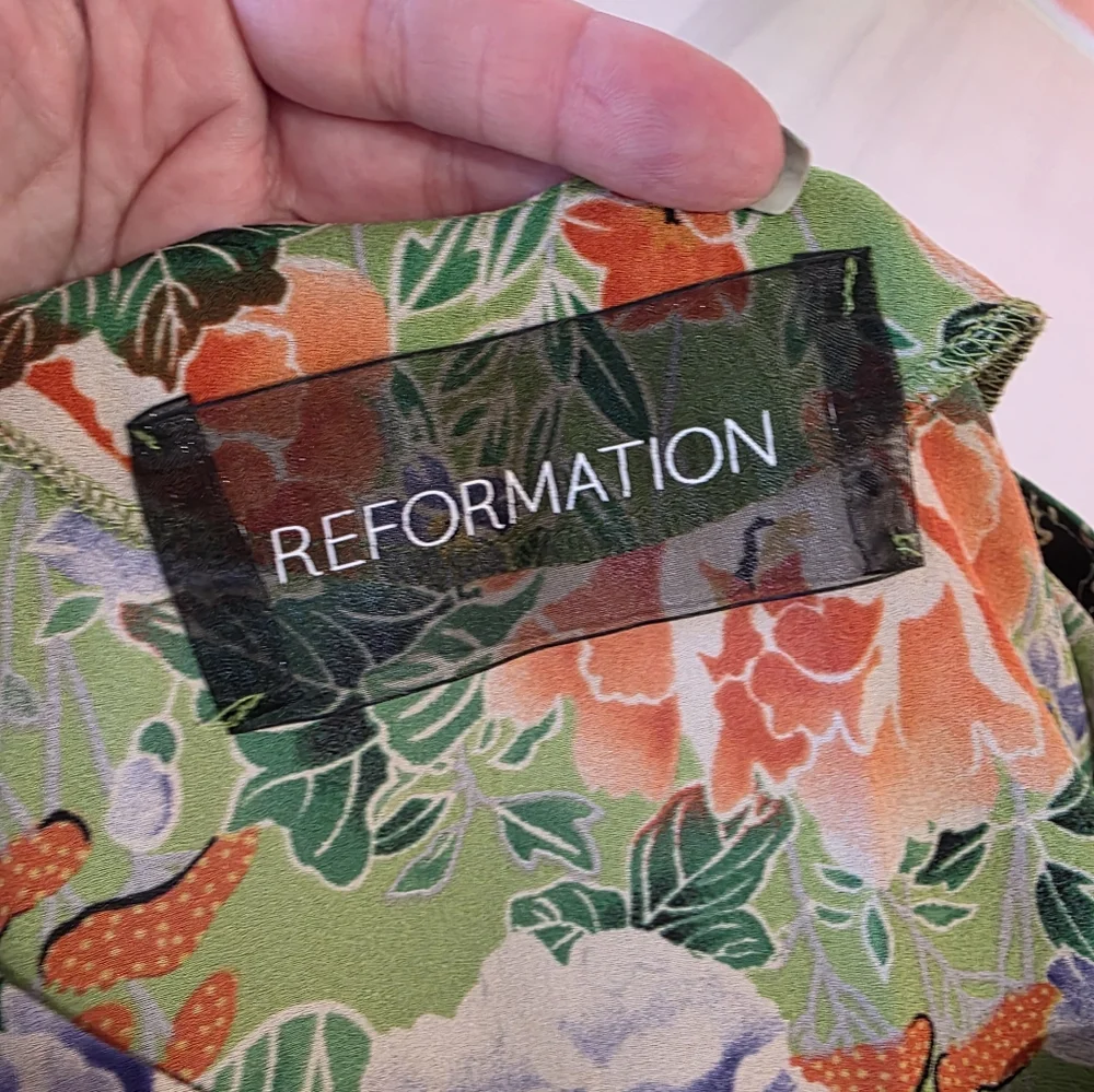 Reformation OS Sheer Hi-lo Tank Top Resortwear Green Orange Floral Bohochic